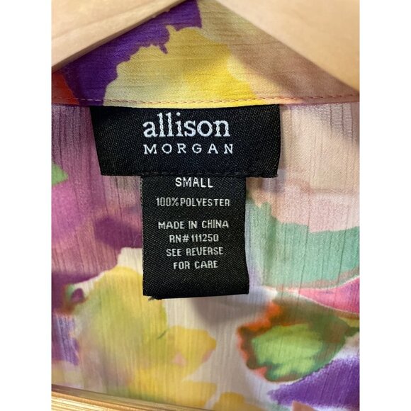 Allison Morgan Sheer Colorful Floral Short Sleeved Button Up Blouse Top Sz S - Picture 5 of 6